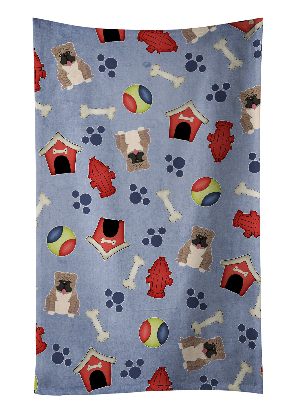 Dog House Collection English Bulldog Grey Brindle  Kitchen Towel Velour Plush Front and Cotton Loop Back Machine Washable