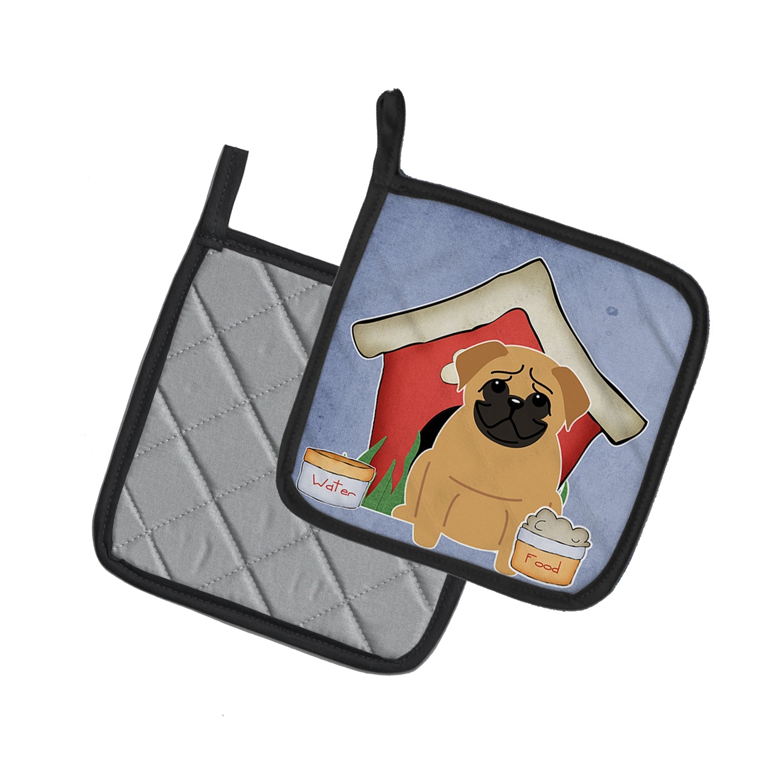 Dog House Collection Pug Brown Pot Holder Set of 2 Heat Resistant Quilted Hot Pads 7.5 x 7.5 Inch, Insulated Kitchen Trivets for Cooking & Baking