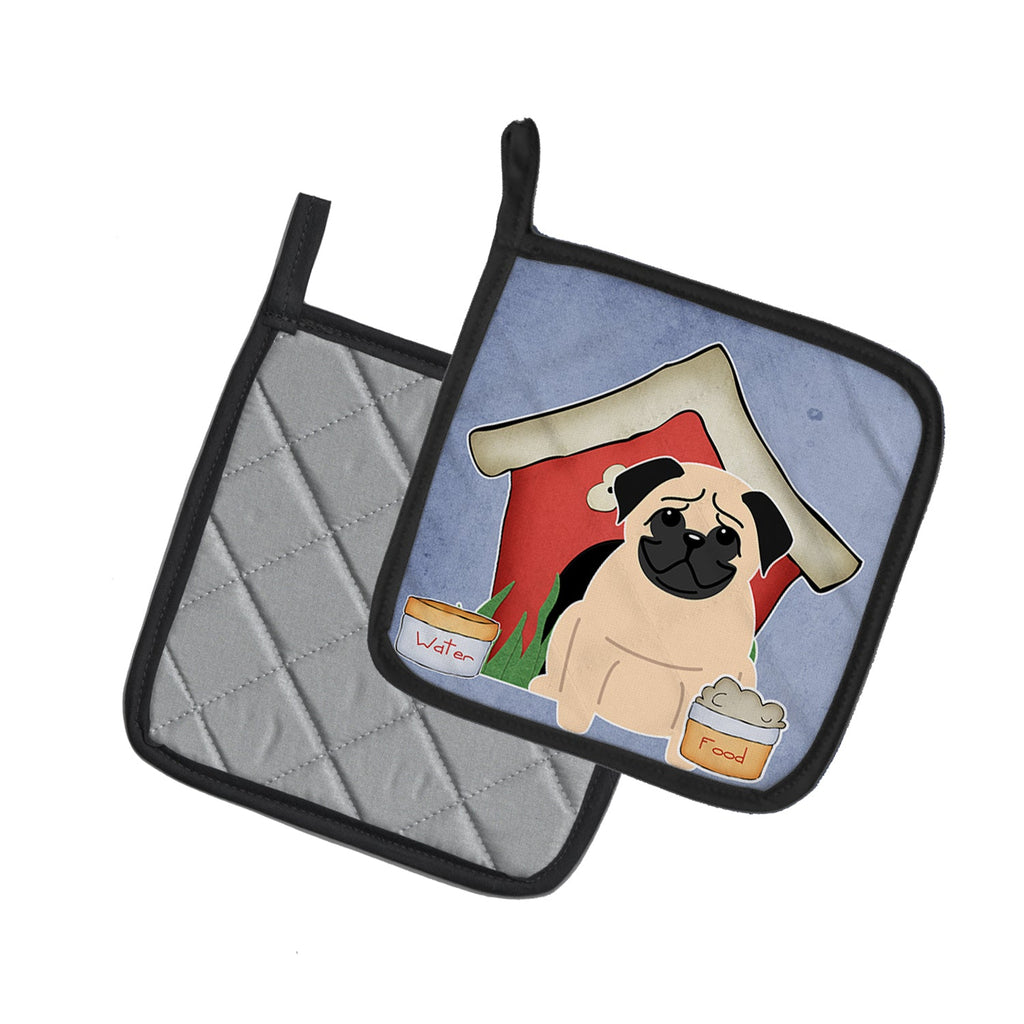 Dog House Collection Pug Fawn Pot Holder Set of 2 Heat Resistant Quilted Hot Pads 7.5 x 7.5 Inch, Insulated Kitchen Trivets for Cooking & Baking