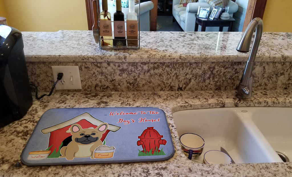 Dog House Collection French Bulldog Cream Dish Drying Mat Absorbent Dish Drying Mat Pad for Kitchen Counter Dish Drainer Mat for Countertop, 14 x 21", Multicolor