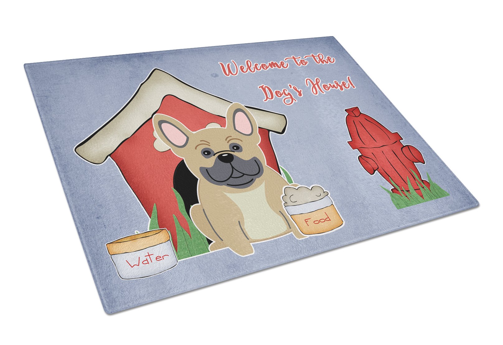Dog House Collection French Bulldog Cream Cutting Board Tempered Glass Kitchen Cutting Surface, Heat Resistant Chopping, Non-Slip Feet, Food Prep & Serving