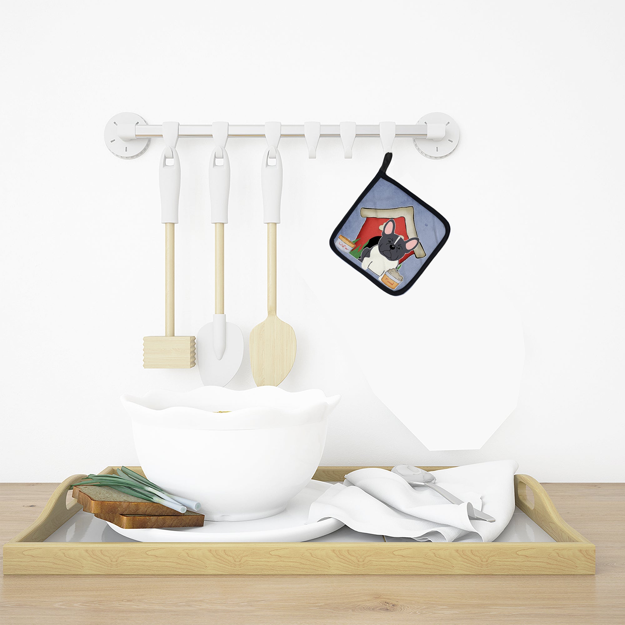 Dog House Collection French Bulldog Black White Pot Holder Set of 2 Heat Resistant Quilted Hot Pads 7.5 x 7.5 Inch, Insulated Kitchen Trivets for Cooking & Baking