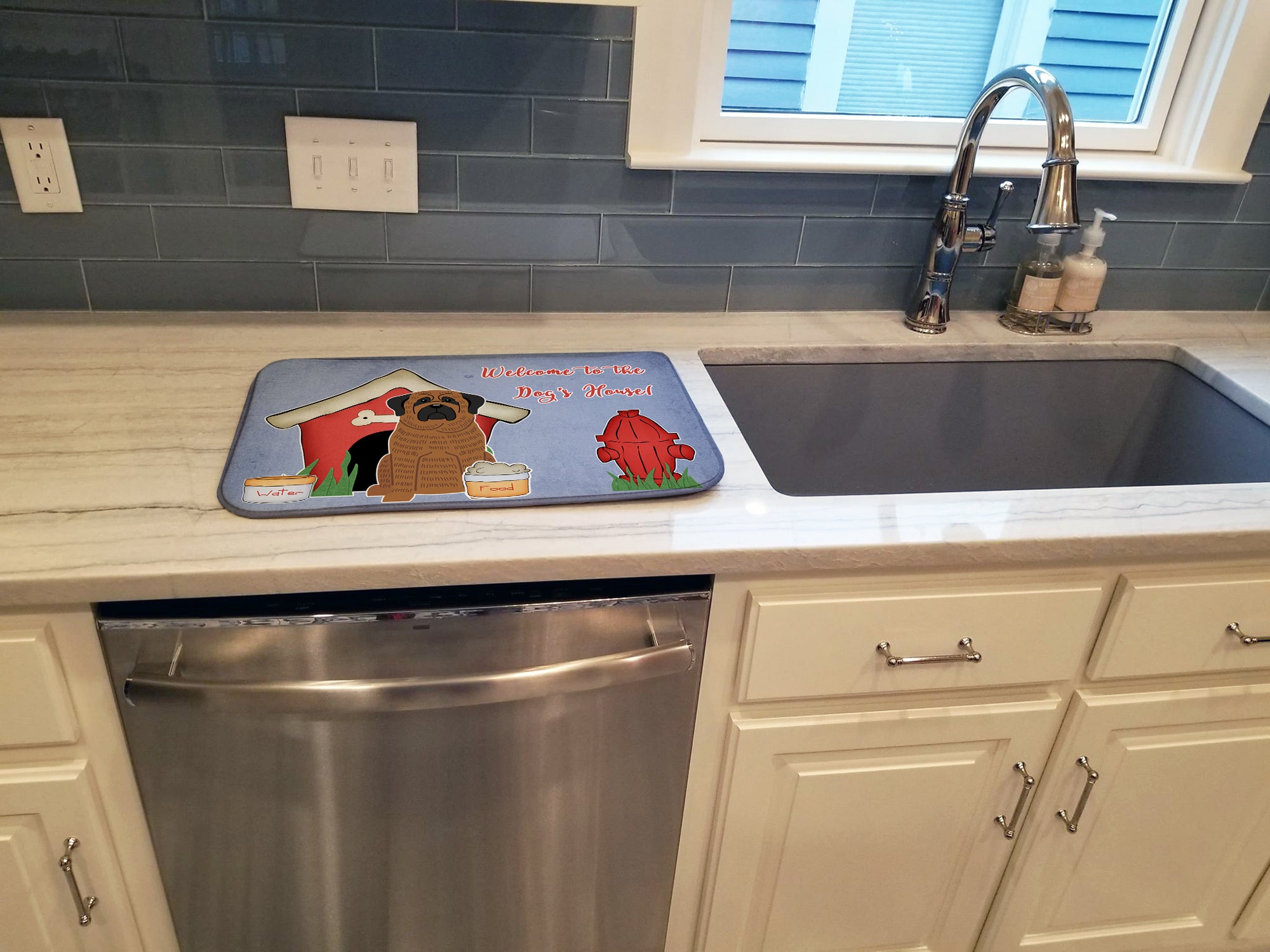 Dog House Collection Mastiff Brindle Dish Drying Mat Absorbent Dish Drying Mat Pad for Kitchen Counter Dish Drainer Mat for Countertop, 14 x 21", Multicolor