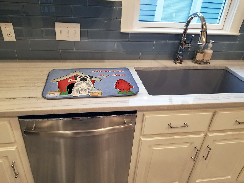 Dog House Collection Mastiff Brindle White Dish Drying Mat Absorbent Dish Drying Mat Pad for Kitchen Counter Dish Drainer Mat for Countertop, 14 x 21", Multicolor