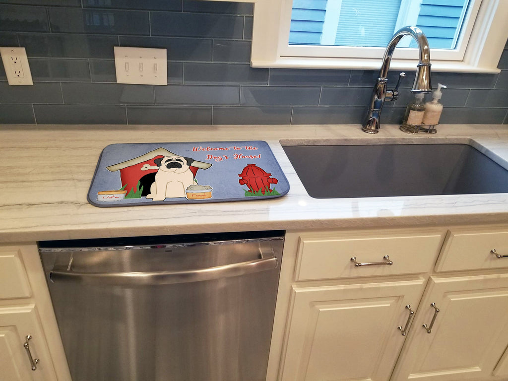 Dog House Collection Mastiff White Dish Drying Mat Absorbent Dish Drying Mat Pad for Kitchen Counter Dish Drainer Mat for Countertop, 14 x 21", Multicolor