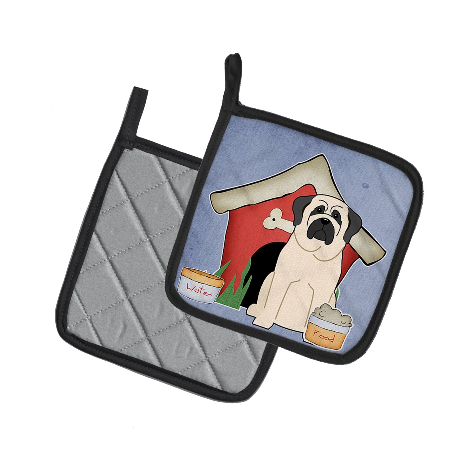 Dog House Collection Mastiff White Pot Holder Set of 2 Heat Resistant Quilted Hot Pads 7.5 x 7.5 Inch, Insulated Kitchen Trivets for Cooking & Baking