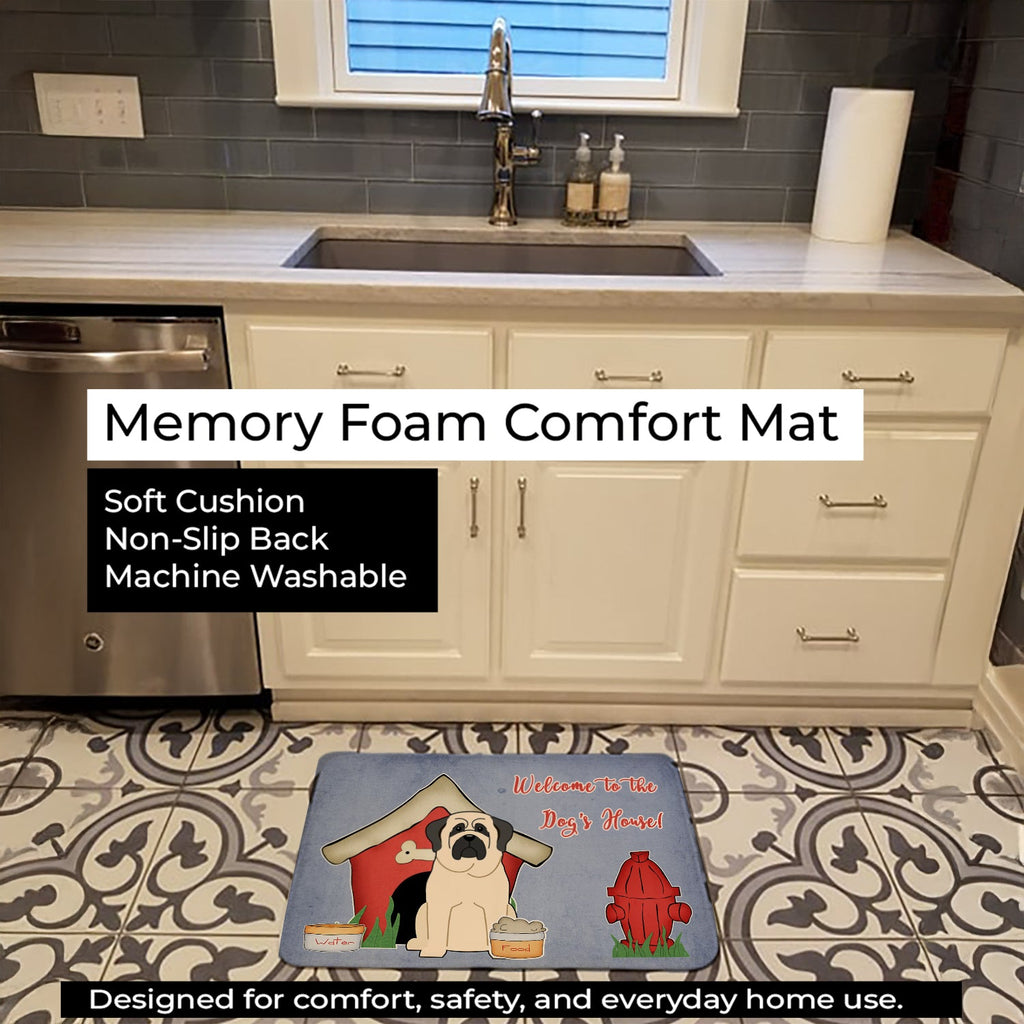 Dog House Collection Mastiff White Memory Foam Kitchen Mat Machine Washable Anti-Fatigue Cushion Comfort Bath or Kitchen Rug