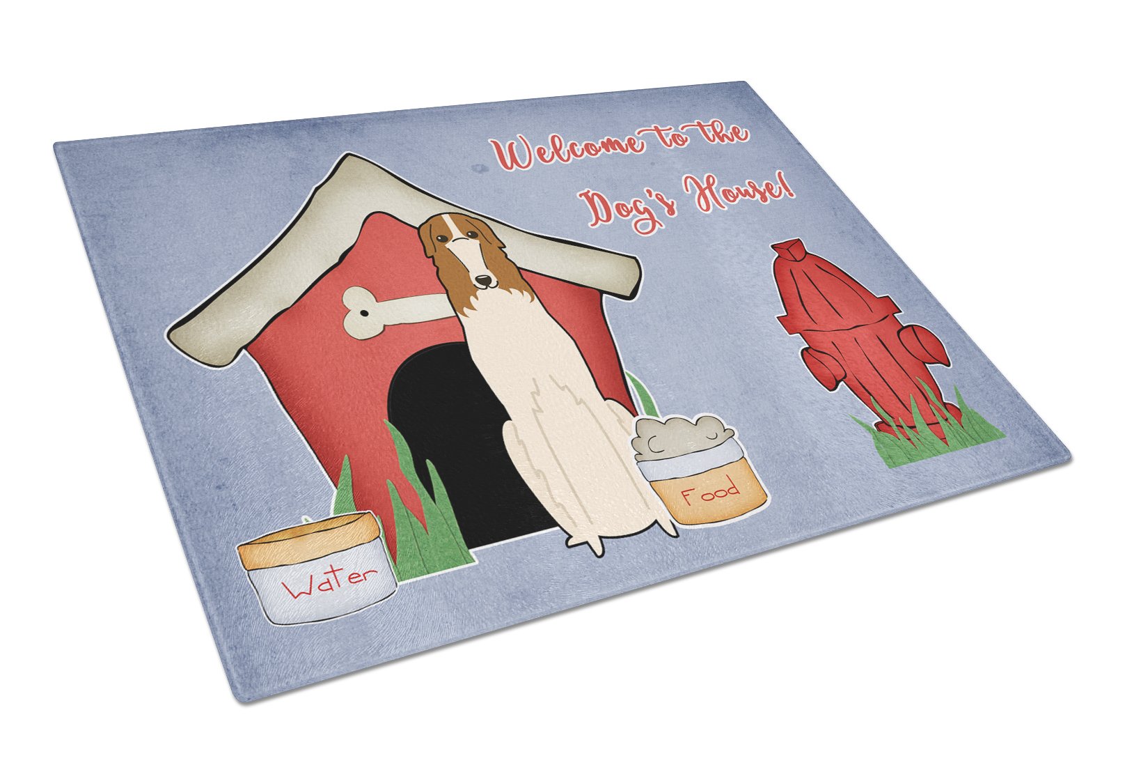 Dog House Collection Borzoi Cutting Board Tempered Glass Kitchen Cutting Surface, Heat Resistant Chopping, Non-Slip Feet, Food Prep & Serving
