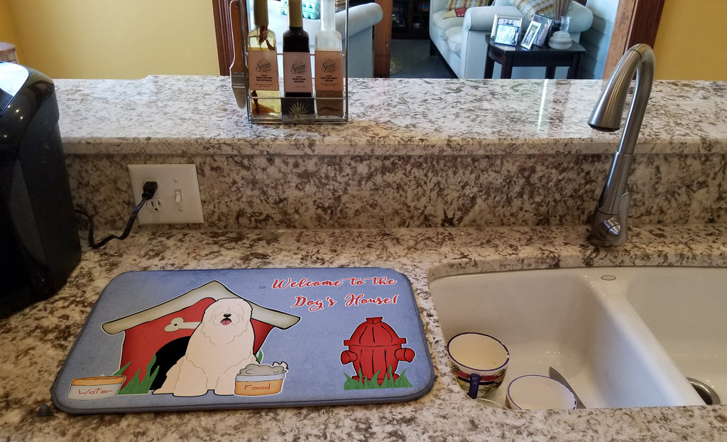 Dog House Collection South Russian Sheepdog Dish Drying Mat Absorbent Dish Drying Mat Pad for Kitchen Counter Dish Drainer Mat for Countertop, 14 x 21", Multicolor