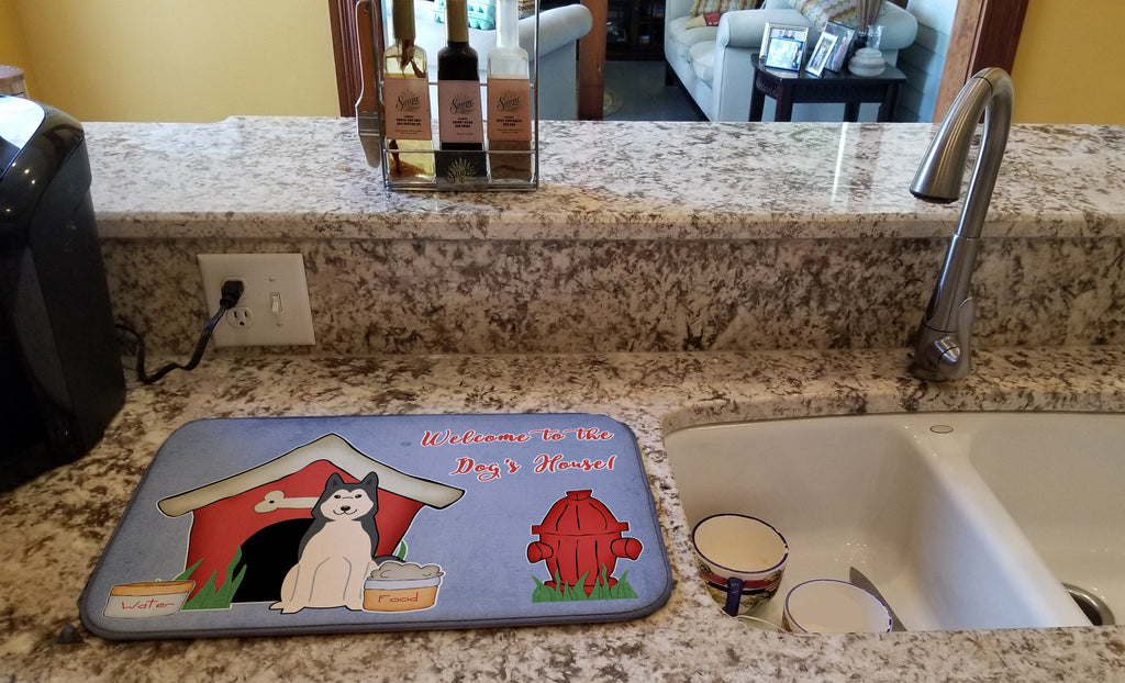Dog House Collection West Siberian Laika Spitz Dish Drying Mat Absorbent Dish Drying Mat Pad for Kitchen Counter Dish Drainer Mat for Countertop, 14 x 21", Multicolor