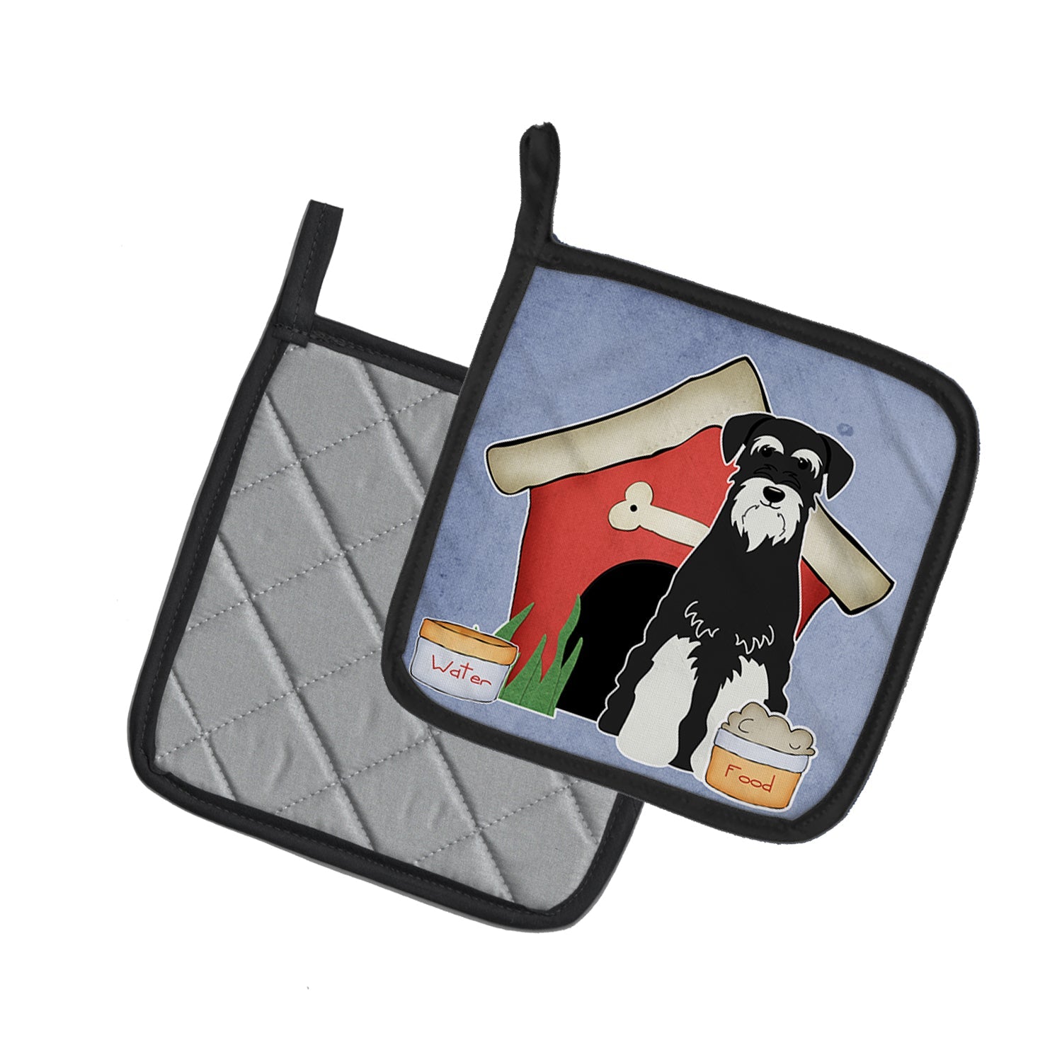 Dog House Collection Standard Schnauzer Salt and Pepper Pot Holder Set of 2 Heat Resistant Quilted Hot Pads 7.5 x 7.5 Inch, Insulated Kitchen Trivets for Cooking & Baking