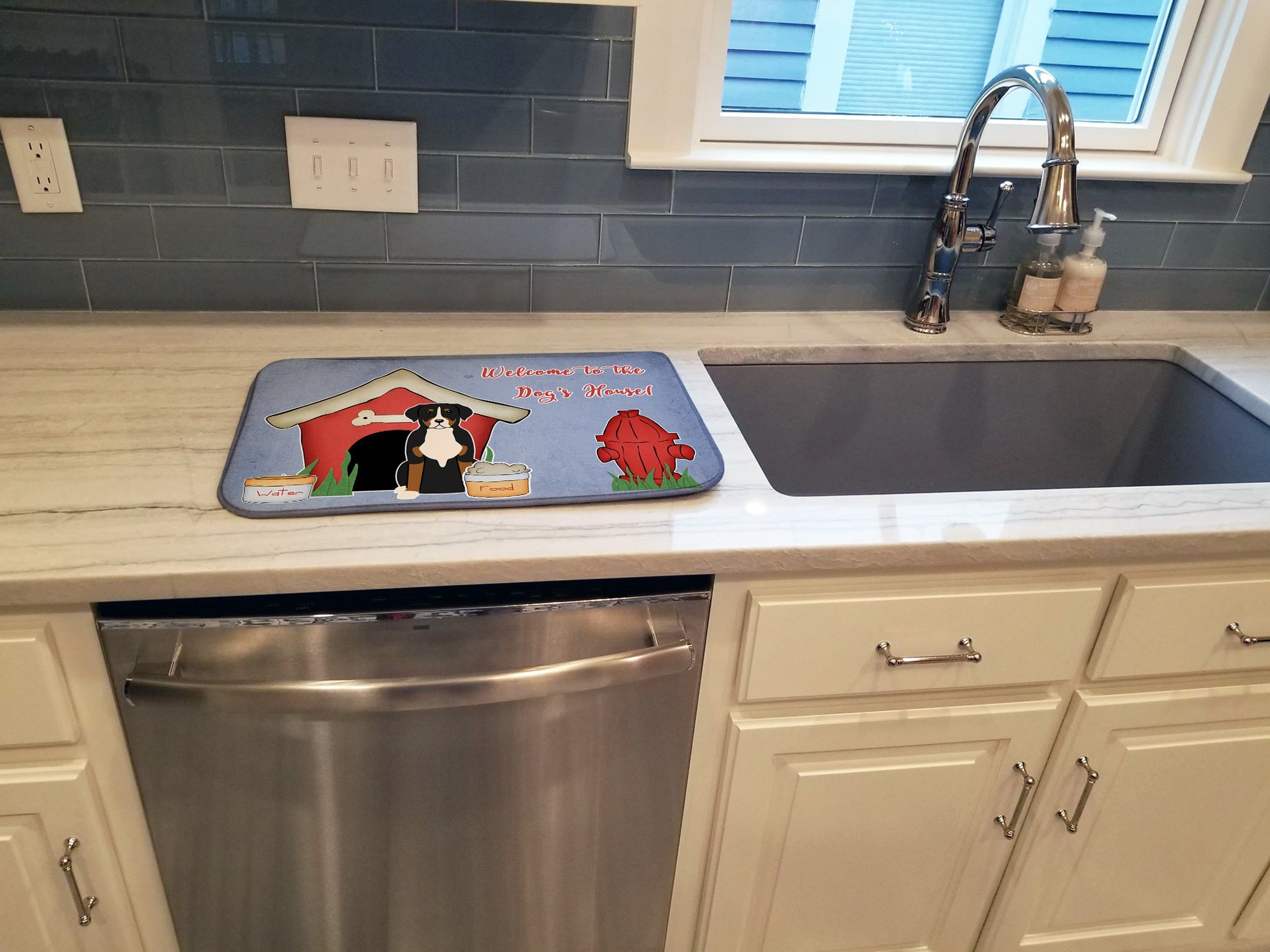 Dog House Collection Greater Swiss Mountain Dog Dish Drying Mat Absorbent Dish Drying Mat Pad for Kitchen Counter Dish Drainer Mat for Countertop, 14 x 21", Multicolor