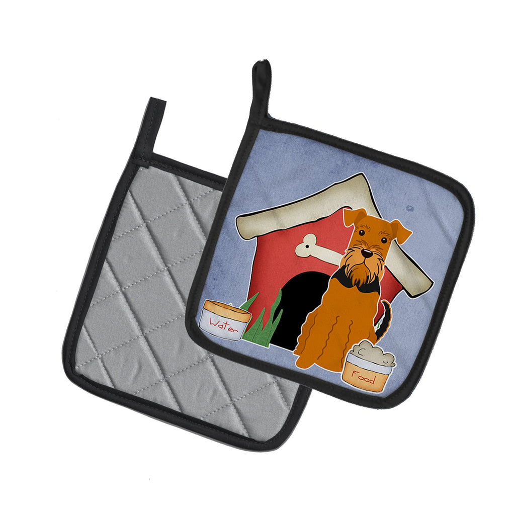 Dog House Collection Airedale Pot Holder Set of 2 Heat Resistant Quilted Hot Pads 7.5 x 7.5 Inch, Insulated Kitchen Trivets for Cooking & Baking