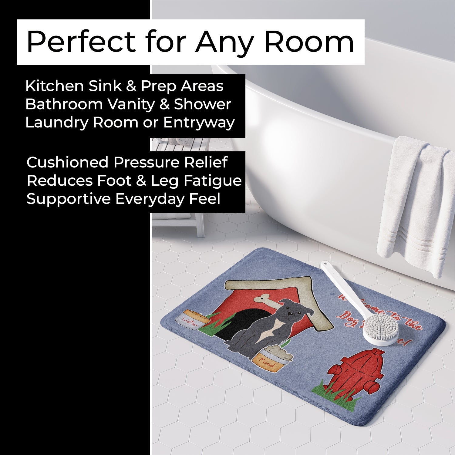 Dog House Collection Staffordshire Bull Terrier Blue Memory Foam Kitchen Mat Machine Washable Anti-Fatigue Cushion Comfort Bath or Kitchen Rug