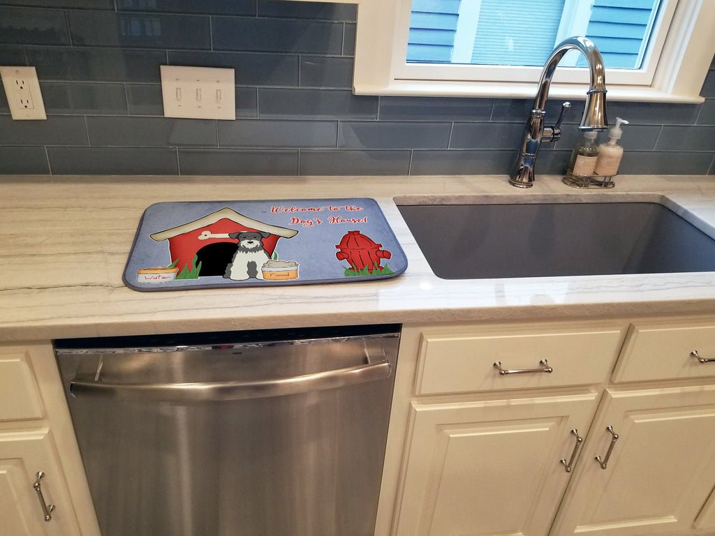 Dog House Collection Miniature Schnauzer Salt and Pepper Dish Drying Mat Absorbent Dish Drying Mat Pad for Kitchen Counter Dish Drainer Mat for Countertop, 14 x 21", Multicolor