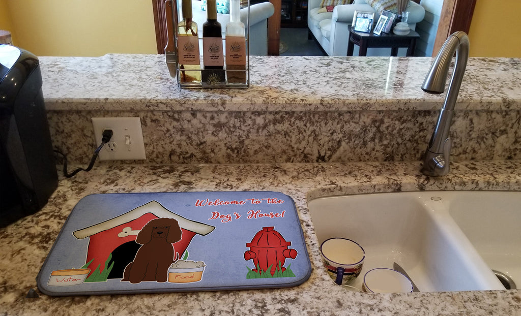 Dog House Collection Irish Water Spaniel Dish Drying Mat Absorbent Dish Drying Mat Pad for Kitchen Counter Dish Drainer Mat for Countertop, 14 x 21", Multicolor