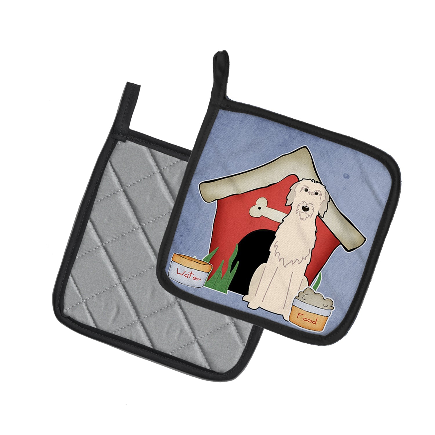 Dog House Collection Irish Wolfhound Pot Holder Set of 2 Heat Resistant Quilted Hot Pads 7.5 x 7.5 Inch, Insulated Kitchen Trivets for Cooking & Baking