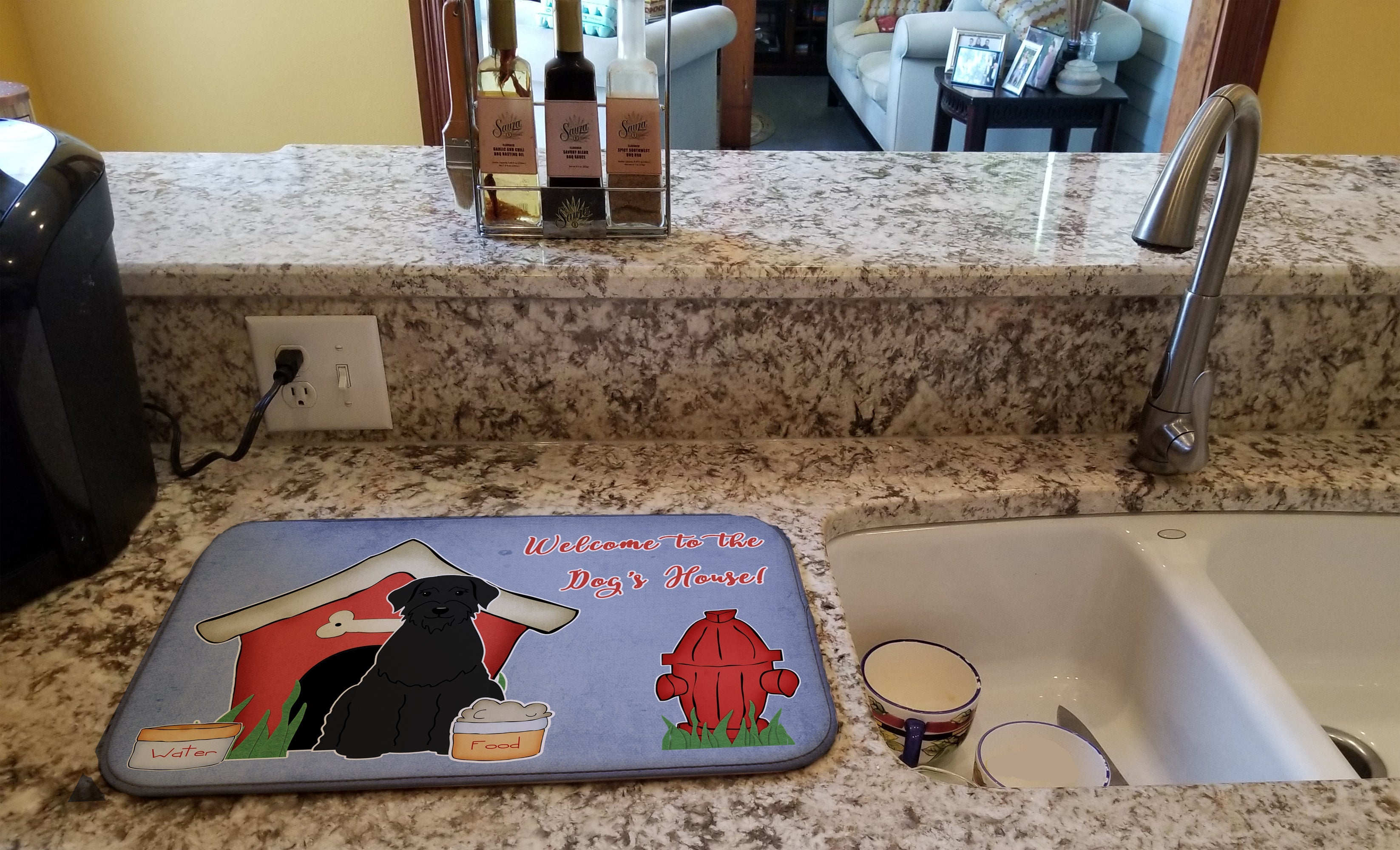 Dog House Collection Giant Schnauzer Dish Drying Mat Absorbent Dish Drying Mat Pad for Kitchen Counter Dish Drainer Mat for Countertop, 14 x 21", Multicolor
