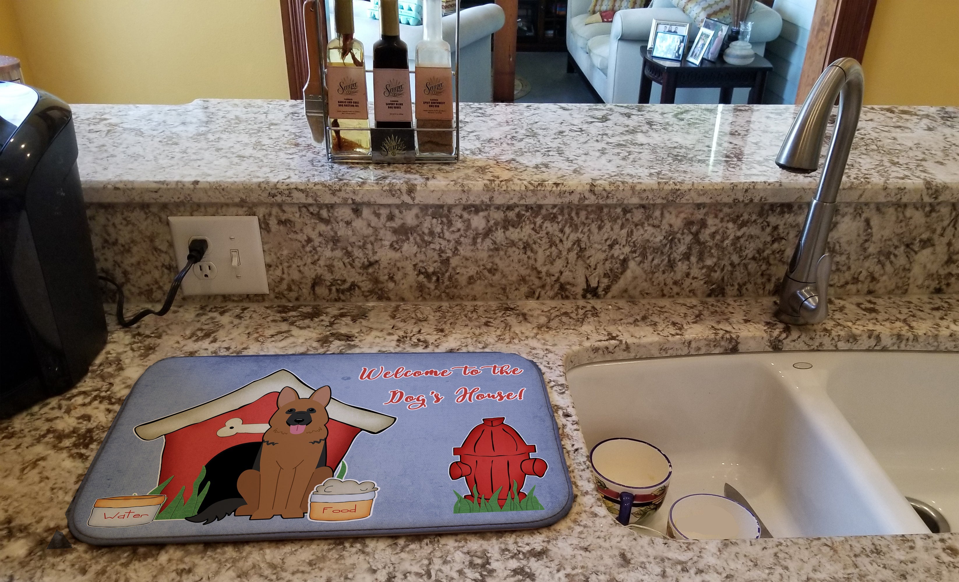Dog House Collection German Shepherd Dish Drying Mat Absorbent Dish Drying Mat Pad for Kitchen Counter Dish Drainer Mat for Countertop, 14 x 21", Multicolor