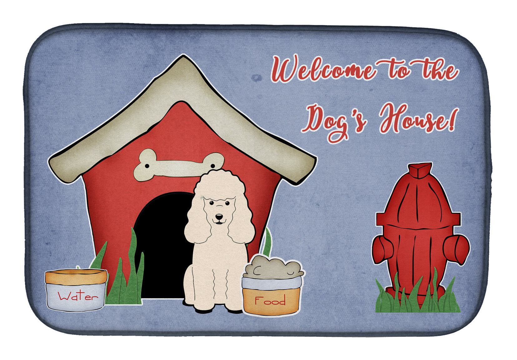 Dog House Collection Poodle White Dish Drying Mat Absorbent Dish Drying Mat Pad for Kitchen Counter Dish Drainer Mat for Countertop, 14 x 21", Multicolor