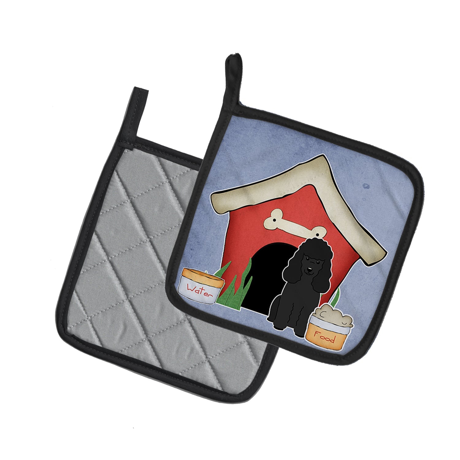 Dog House Collection Poodle Black Pot Holder Set of 2 Heat Resistant Quilted Hot Pads 7.5 x 7.5 Inch, Insulated Kitchen Trivets for Cooking & Baking