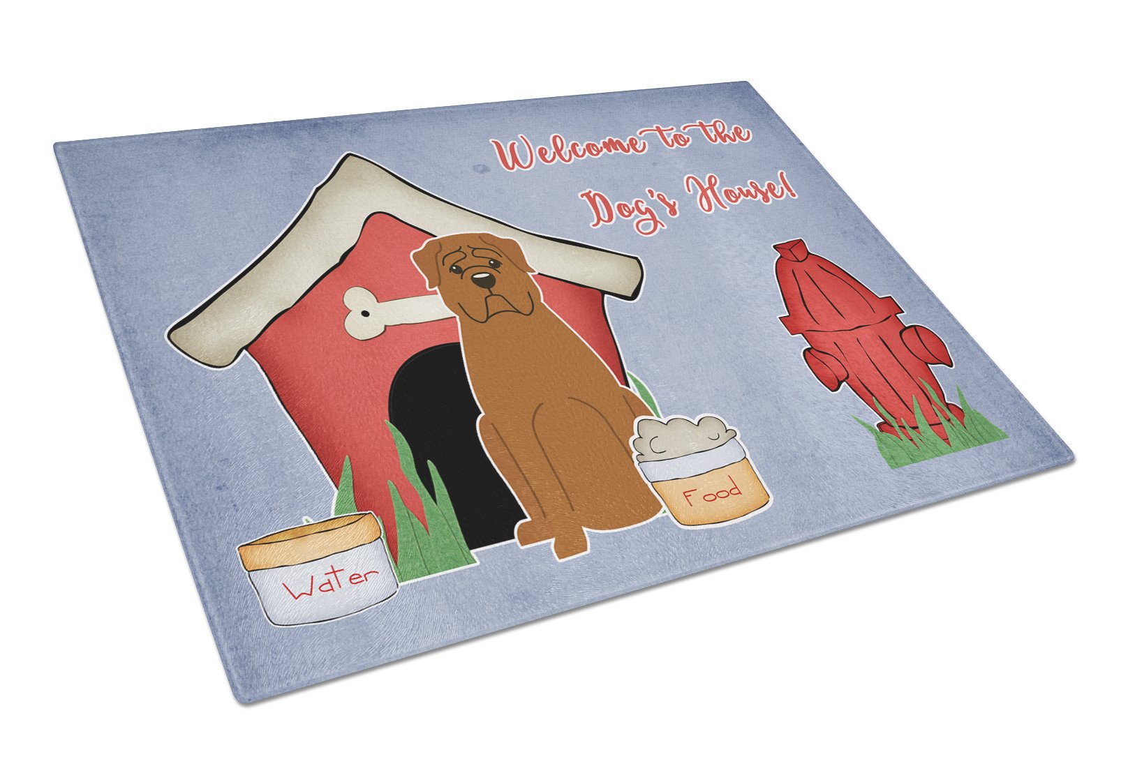 Dog House Collection Dogue de Bourdeaux Cutting Board Tempered Glass Kitchen Cutting Surface, Heat Resistant Chopping, Non-Slip Feet, Food Prep & Serving