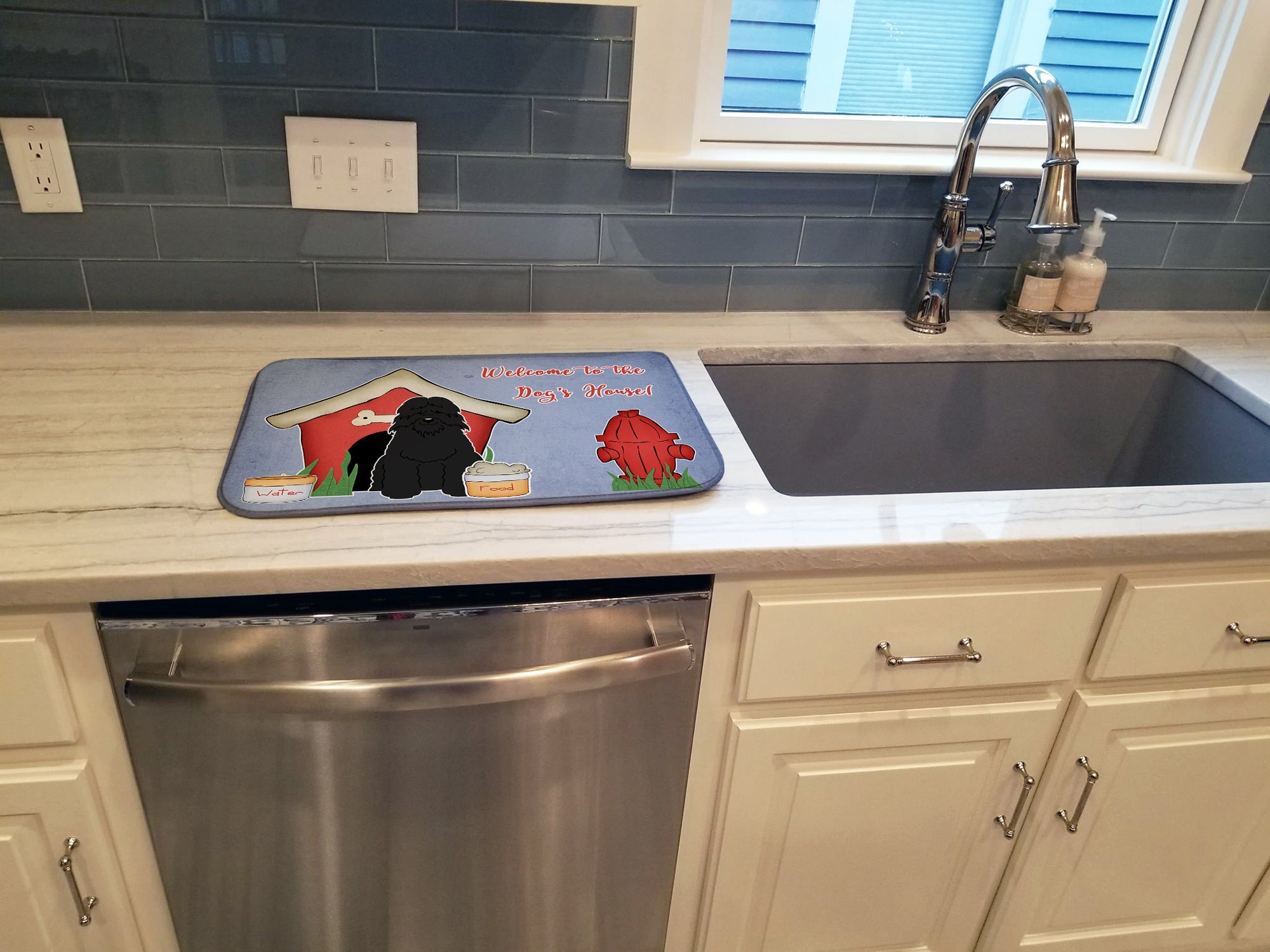 Dog House Collection Bouvier des Flandres Dish Drying Mat Absorbent Dish Drying Mat Pad for Kitchen Counter Dish Drainer Mat for Countertop, 14 x 21", Multicolor