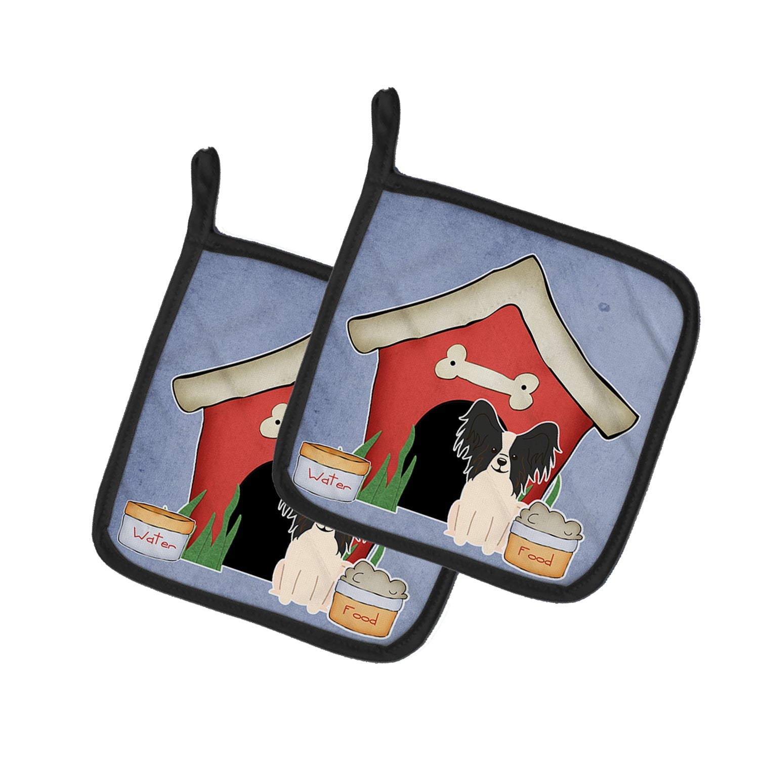 Dog House Collection Papillon Black White Pot Holder Set of 2 Heat Resistant Quilted Hot Pads 7.5 x 7.5 Inch, Insulated Kitchen Trivets for Cooking & Baking