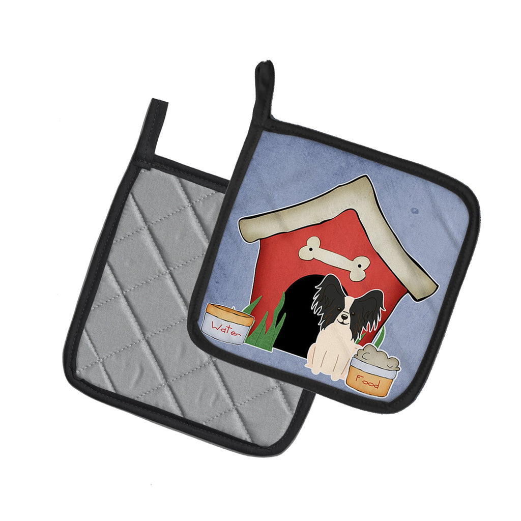 Dog House Collection Papillon Black White Pot Holder Set of 2 Heat Resistant Quilted Hot Pads 7.5 x 7.5 Inch, Insulated Kitchen Trivets for Cooking & Baking