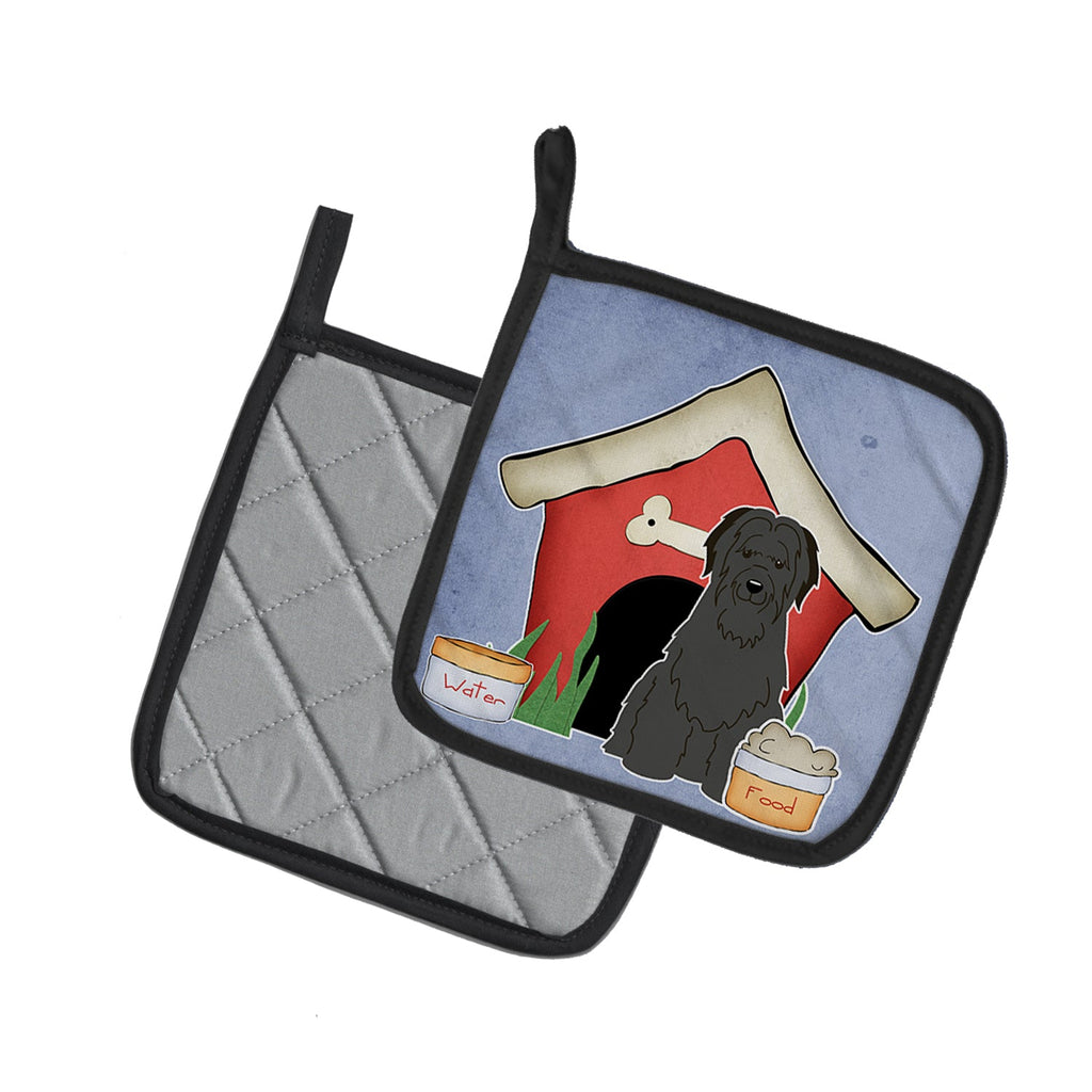 Dog House Collection Briard Black Pot Holder Set of 2 Heat Resistant Quilted Hot Pads 7.5 x 7.5 Inch, Insulated Kitchen Trivets for Cooking & Baking