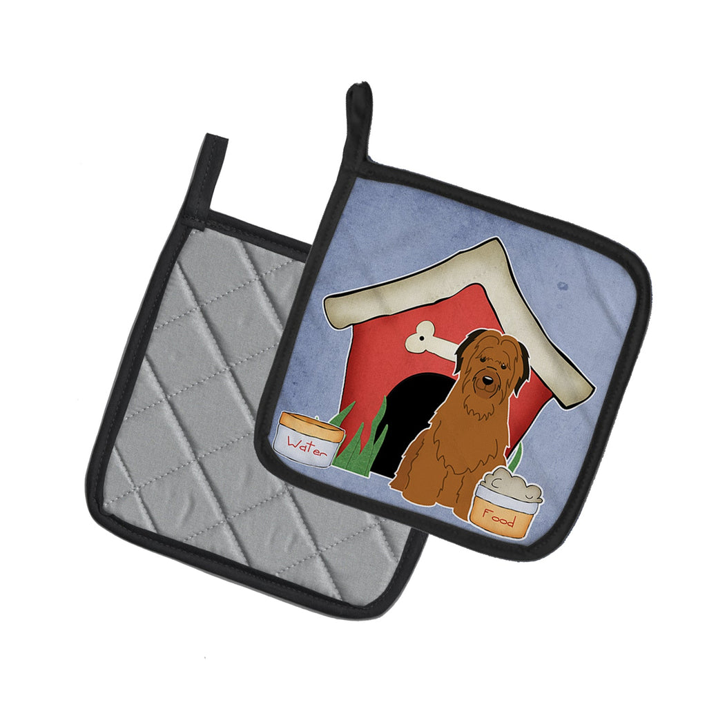 Dog House Collection Briard Brown Pot Holder Set of 2 Heat Resistant Quilted Hot Pads 7.5 x 7.5 Inch, Insulated Kitchen Trivets for Cooking & Baking