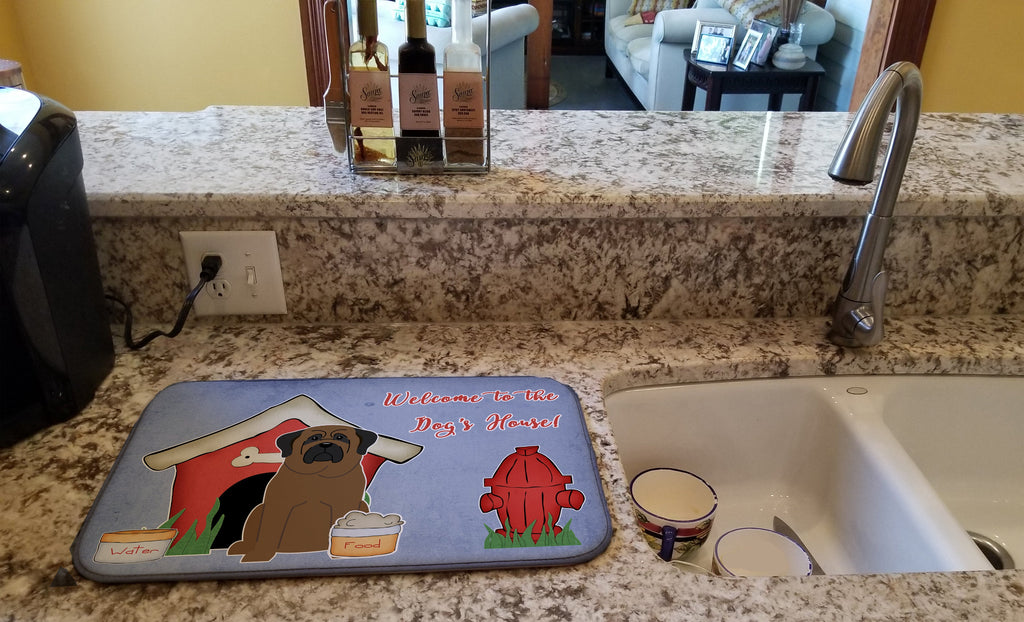 Dog House Collection Bullmastiff Dish Drying Mat Absorbent Dish Drying Mat Pad for Kitchen Counter Dish Drainer Mat for Countertop, 14 x 21", Multicolor