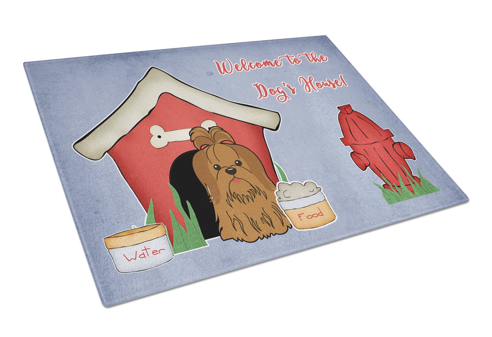 Dog House Collection Shih Tzu Silver Chocolate Cutting Board Tempered Glass Kitchen Cutting Surface, Heat Resistant Chopping, Non-Slip Feet, Food Prep & Serving