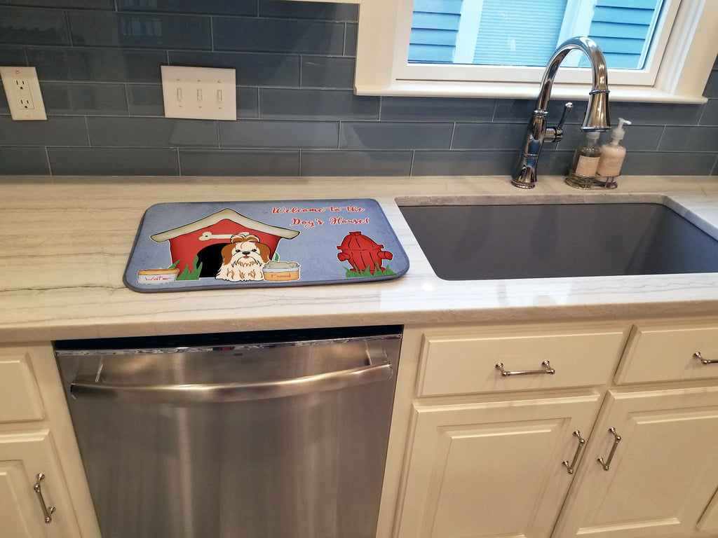 Dog House Collection Shih Tzu Red White Dish Drying Mat Absorbent Dish Drying Mat Pad for Kitchen Counter Dish Drainer Mat for Countertop, 14 x 21", Multicolor