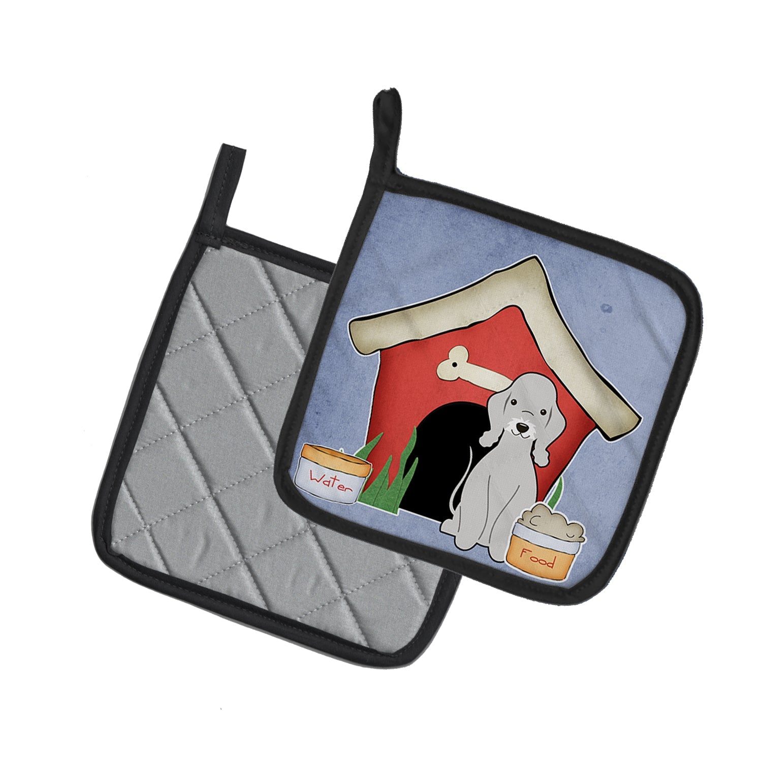 Dog House Collection Bedlington Terrier Blue Pot Holder Set of 2 Heat Resistant Quilted Hot Pads 7.5 x 7.5 Inch, Insulated Kitchen Trivets for Cooking & Baking