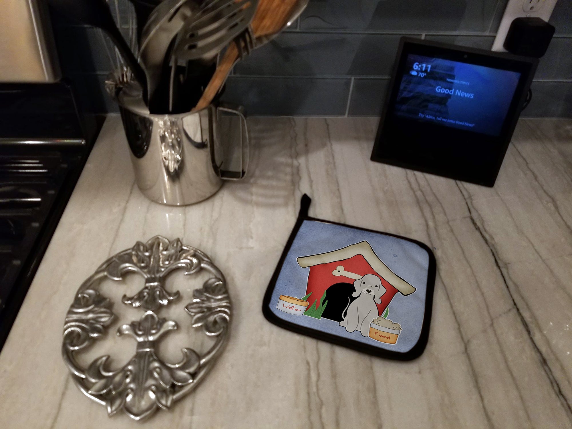Dog House Collection Bedlington Terrier Blue Pot Holder Set of 2 Heat Resistant Quilted Hot Pads 7.5 x 7.5 Inch, Insulated Kitchen Trivets for Cooking & Baking