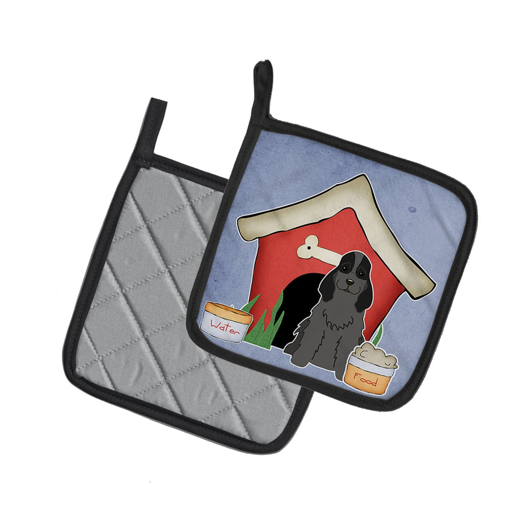 Dog House Collection Cocker Spaniel Black Pot Holder Set of 2 Heat Resistant Quilted Hot Pads 7.5 x 7.5 Inch, Insulated Kitchen Trivets for Cooking & Baking