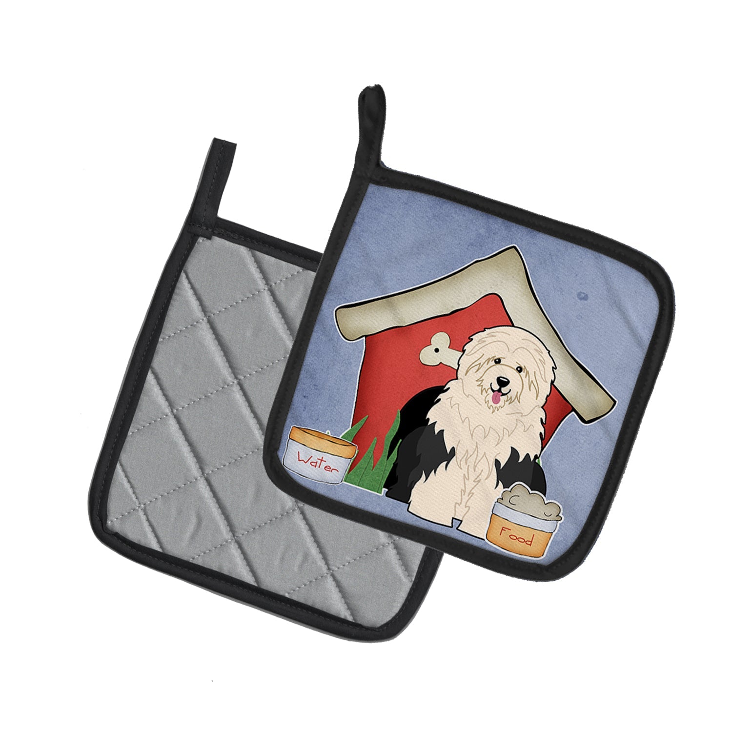 Dog House Collection Old English Sheepdog Pot Holder Set of 2 Heat Resistant Quilted Hot Pads 7.5 x 7.5 Inch, Insulated Kitchen Trivets for Cooking & Baking