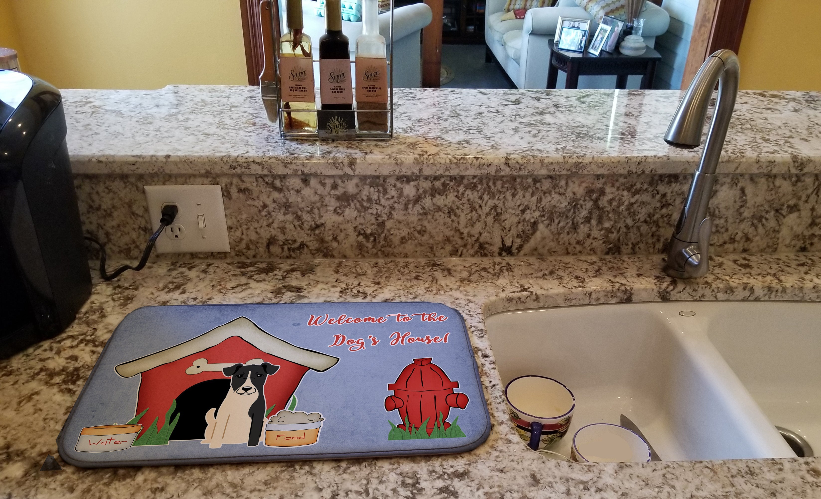 Dog House Collection Smooth Fox Terrier Dish Drying Mat Absorbent Dish Drying Mat Pad for Kitchen Counter Dish Drainer Mat for Countertop, 14 x 21", Multicolor