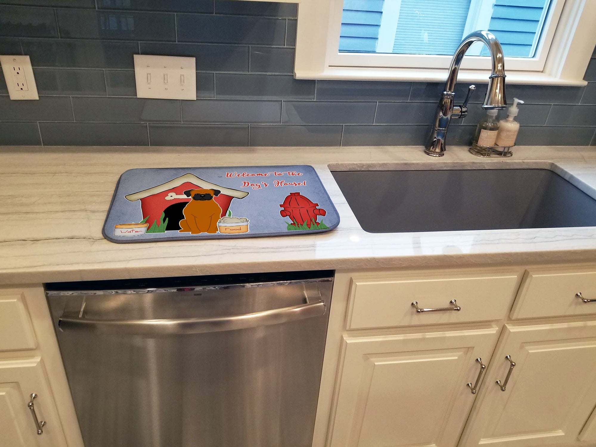 Dog House Collection Fawn Boxer Dish Drying Mat Absorbent Dish Drying Mat Pad for Kitchen Counter Dish Drainer Mat for Countertop, 14 x 21", Multicolor