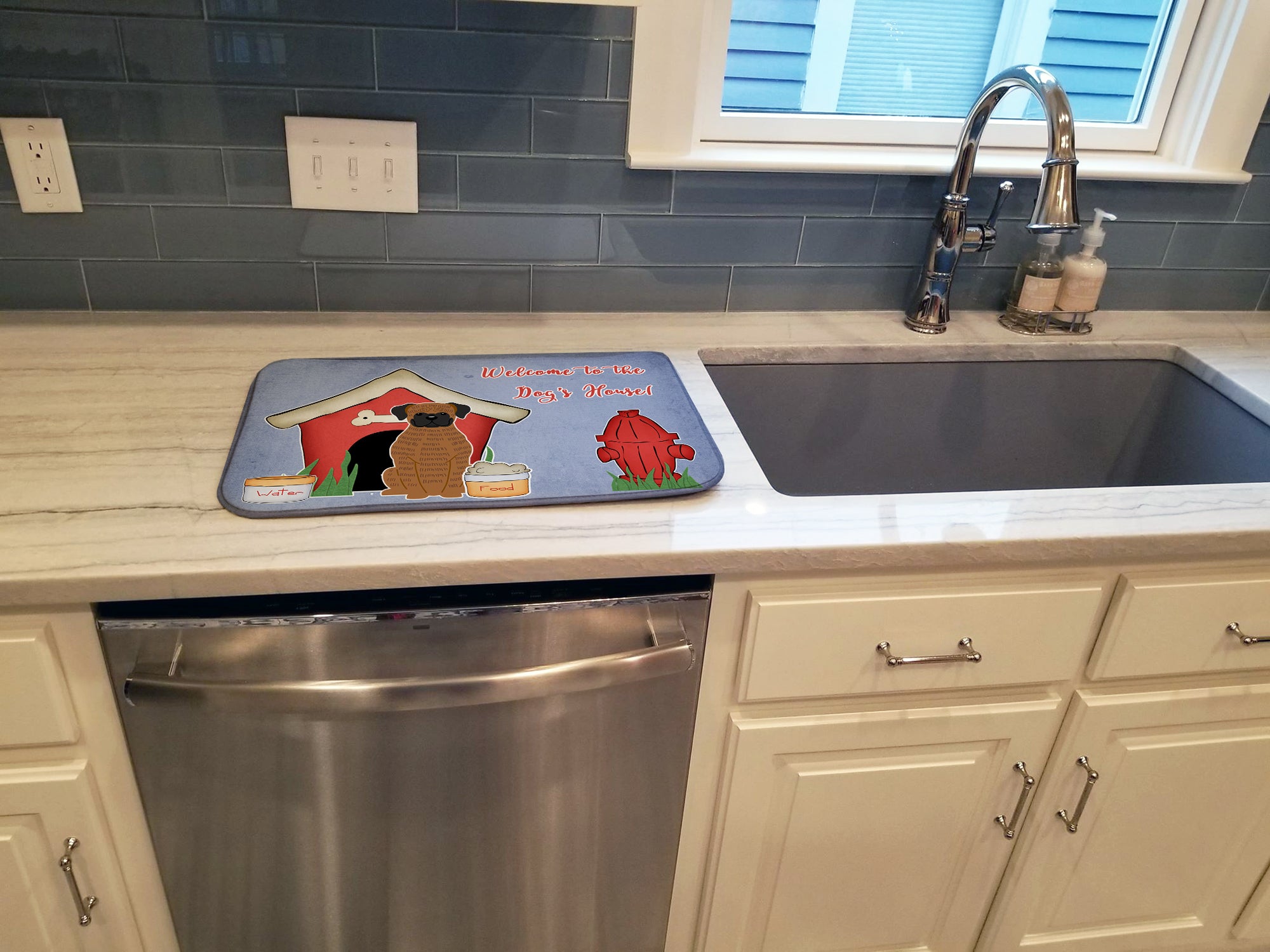 Dog House Collection Brindle Boxer Dish Drying Mat Absorbent Dish Drying Mat Pad for Kitchen Counter Dish Drainer Mat for Countertop, 14 x 21", Multicolor
