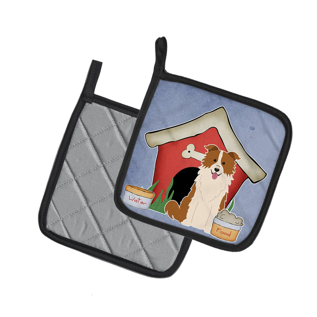 Dog House Collection Border Collie Red White Pot Holder Set of 2 Heat Resistant Quilted Hot Pads 7.5 x 7.5 Inch, Insulated Kitchen Trivets for Cooking & Baking