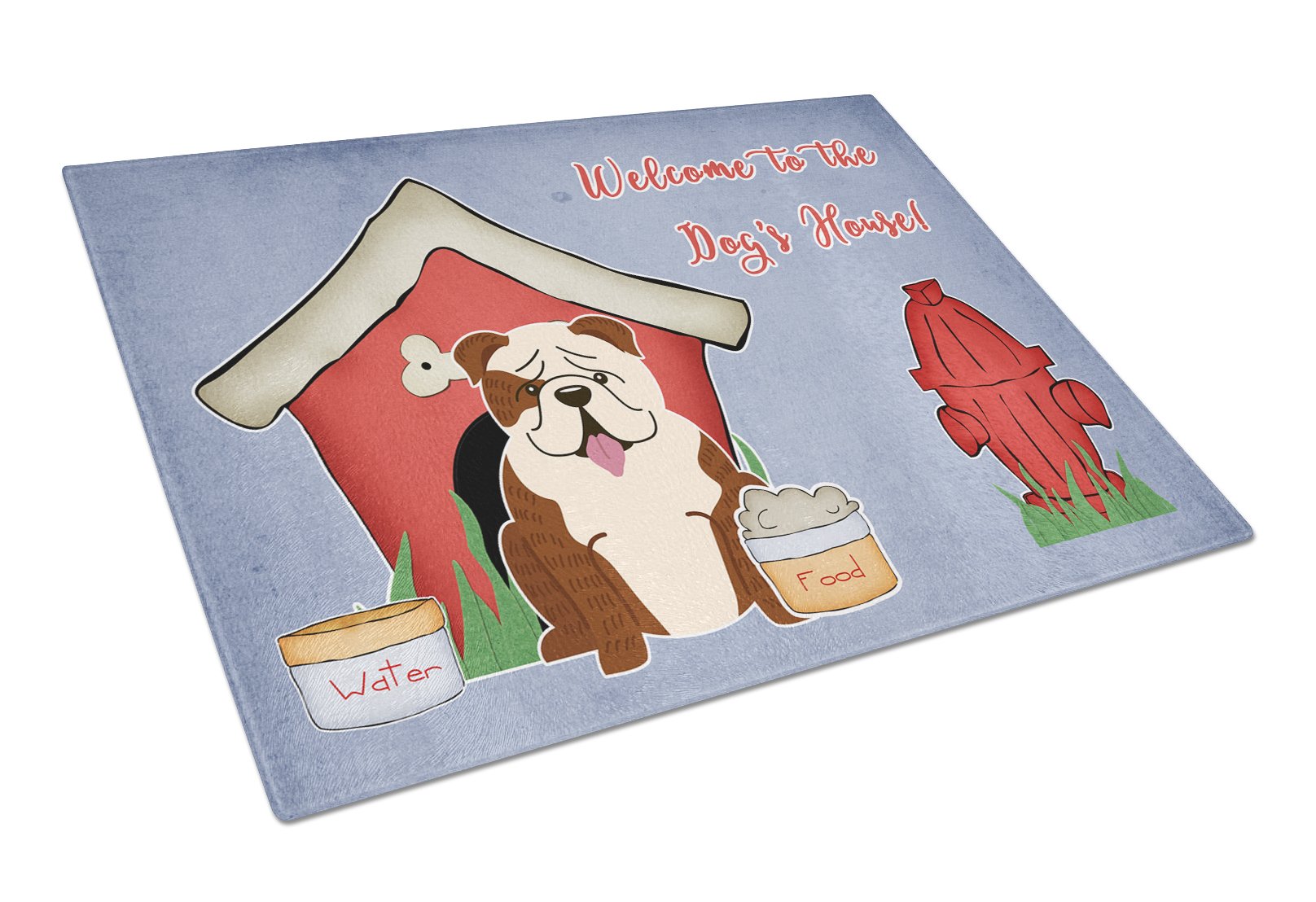 Dog House Collection English Bulldog Brindle White Cutting Board Tempered Glass Kitchen Cutting Surface, Heat Resistant Chopping, Non-Slip Feet, Food Prep & Serving