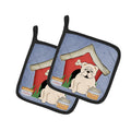 Dog House Collection English Bulldog White Pot Holder Set of 2 Heat Resistant Quilted Hot Pads 7.5 x 7.5 Inch, Insulated Kitchen Trivets for Cooking & Baking