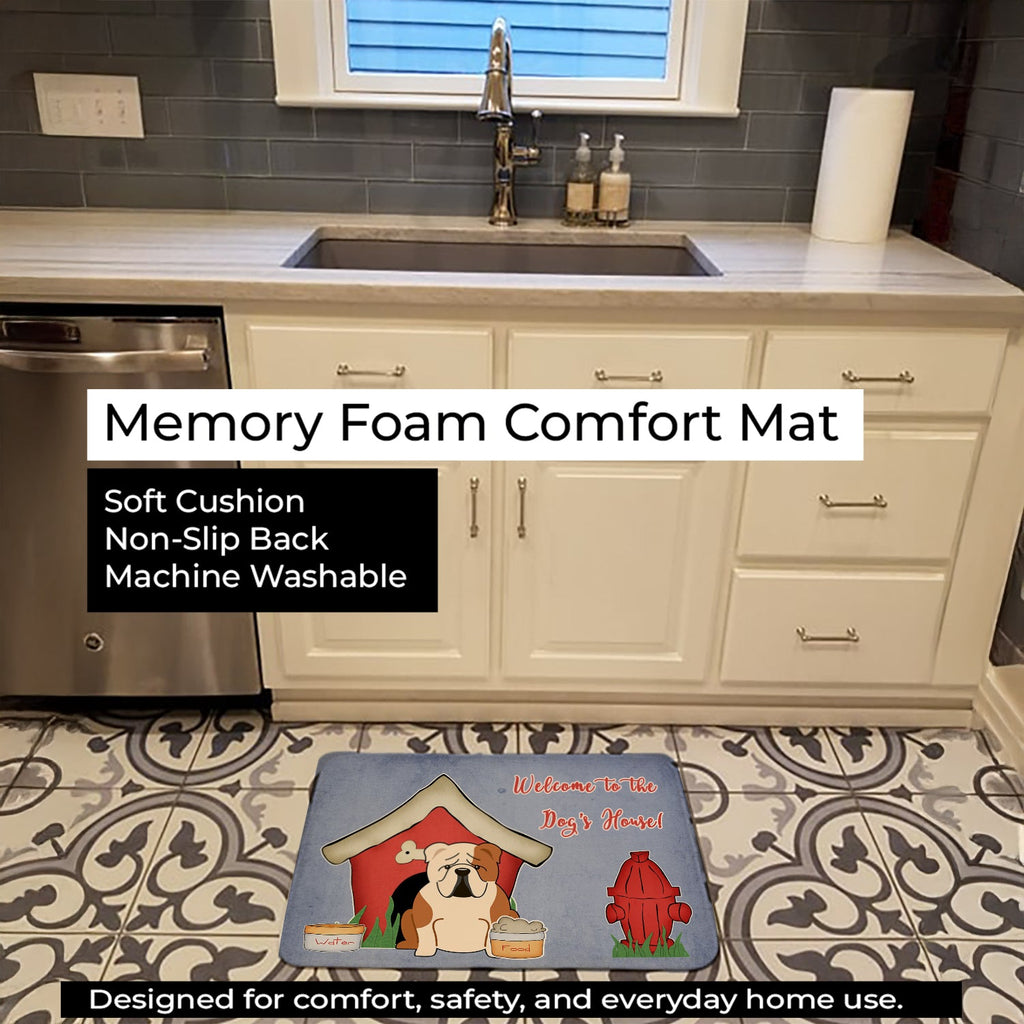Dog House Collection English Bulldog Fawn White Memory Foam Kitchen Mat Machine Washable Anti-Fatigue Cushion Comfort Bath or Kitchen Rug