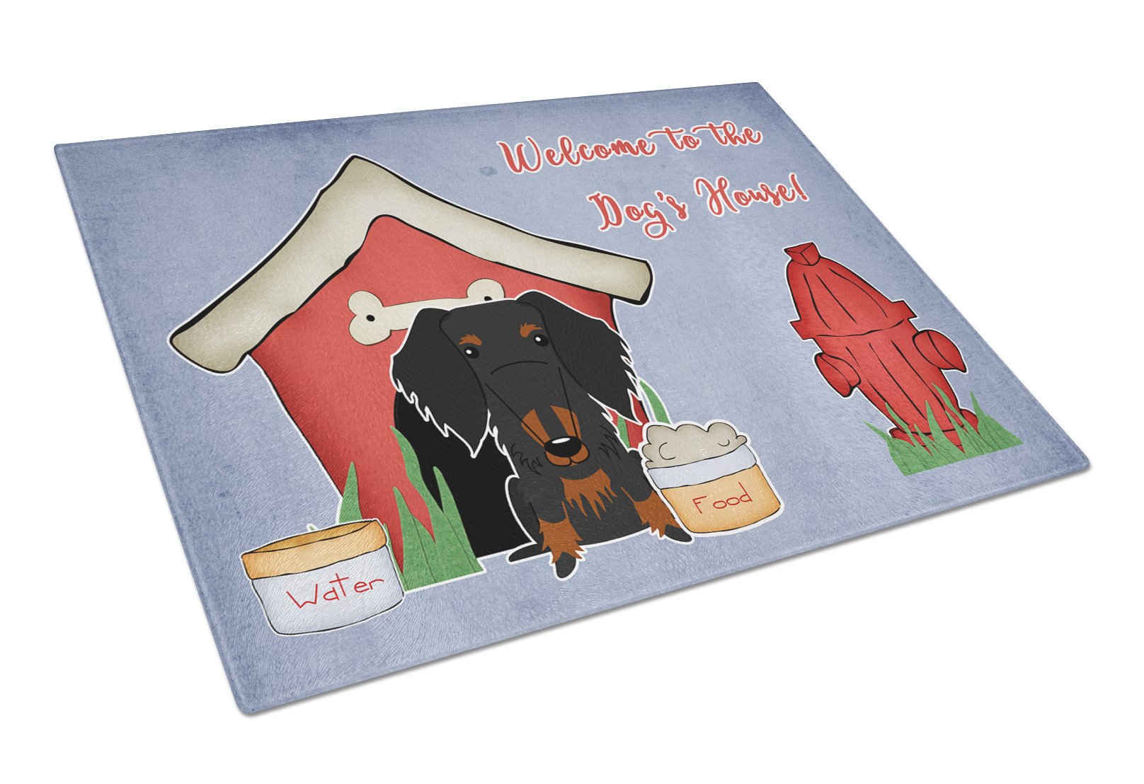 Dog House Collection Wire Haired Dachshund Black Tan Cutting Board Tempered Glass Kitchen Cutting Surface, Heat Resistant Chopping, Non-Slip Feet, Food Prep & Serving