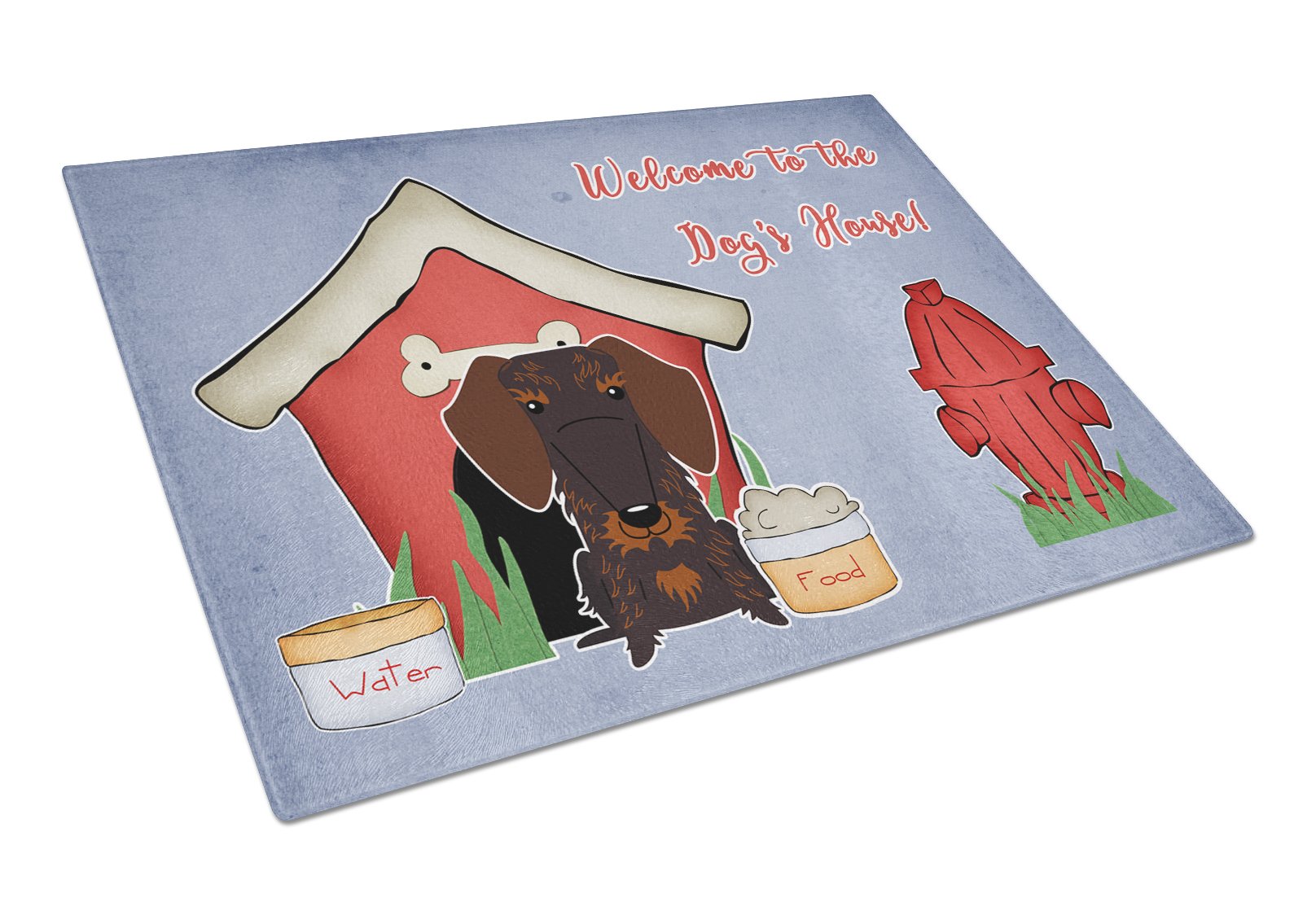 Dog House Collection Wire Haired Dachshund Chocolate Cutting Board Tempered Glass Kitchen Cutting Surface, Heat Resistant Chopping, Non-Slip Feet, Food Prep & Serving