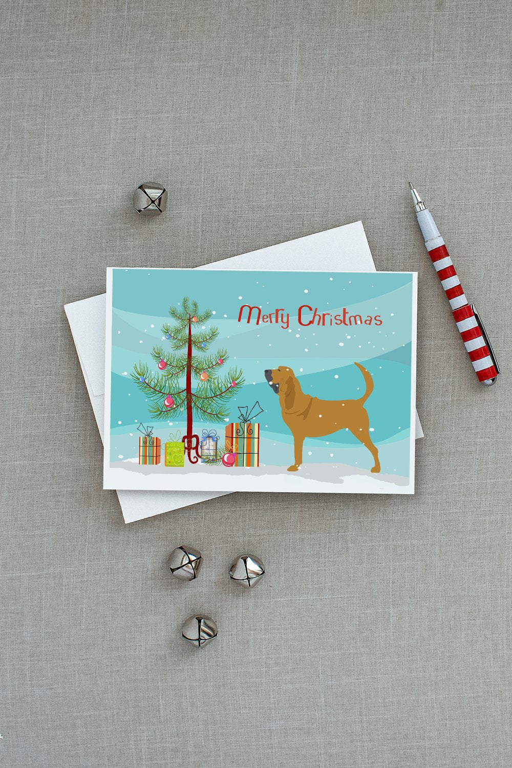 Bloodhound Merry Christmas Tree Greeting Cards Pack of 8 Blank Cards with Envelopes Whimsical A7 Size 5x7