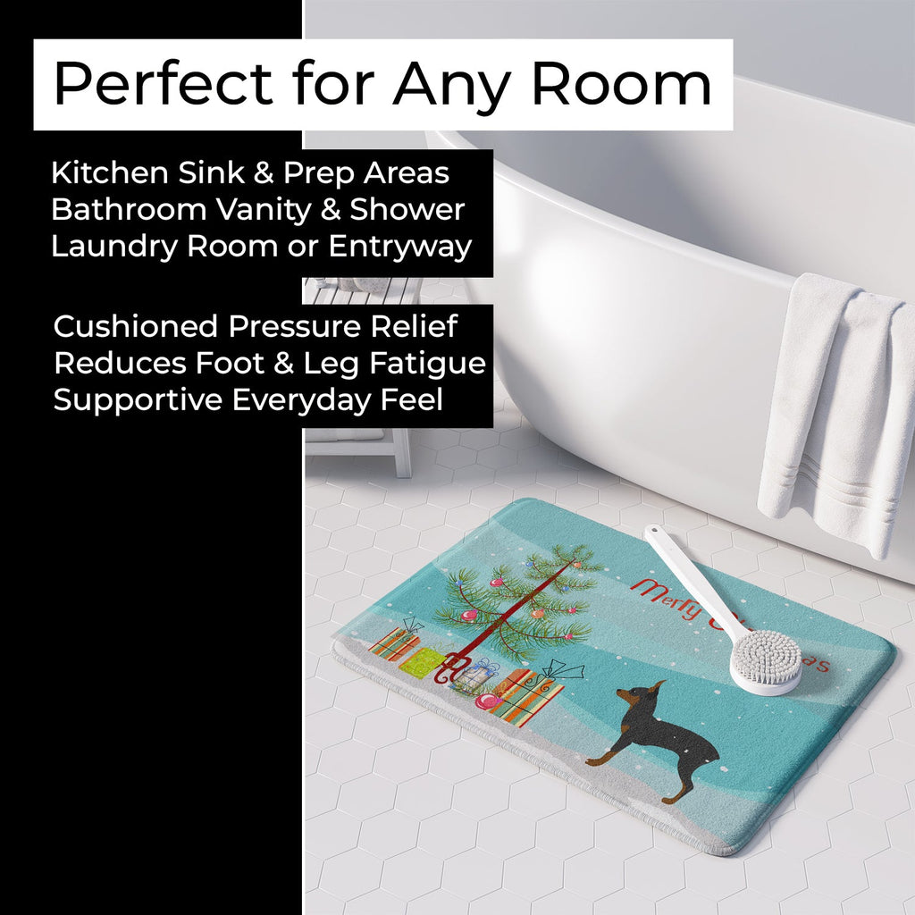 Toy Fox Terrier Merry Christmas Tree Memory Foam Kitchen Mat Machine Washable Anti-Fatigue Cushion Comfort Bath or Kitchen Rug