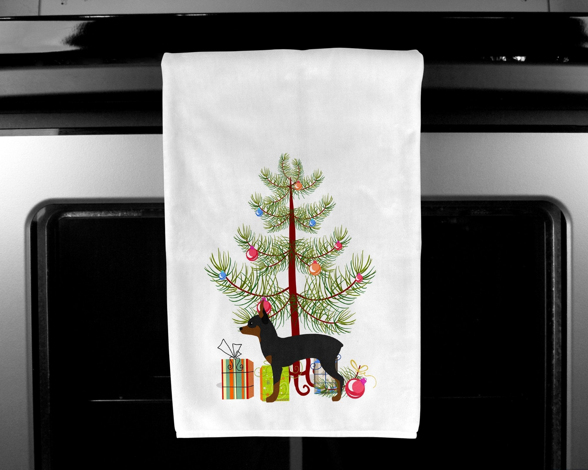 Toy Fox Terrier Merry Christmas Tree Kitchen Towel Set of 2 White Dish Towels Decorative Bathroom Hand towel for Hand, Face, Hair, Yoga, Tea, Dishcloth, 19 X 28", White